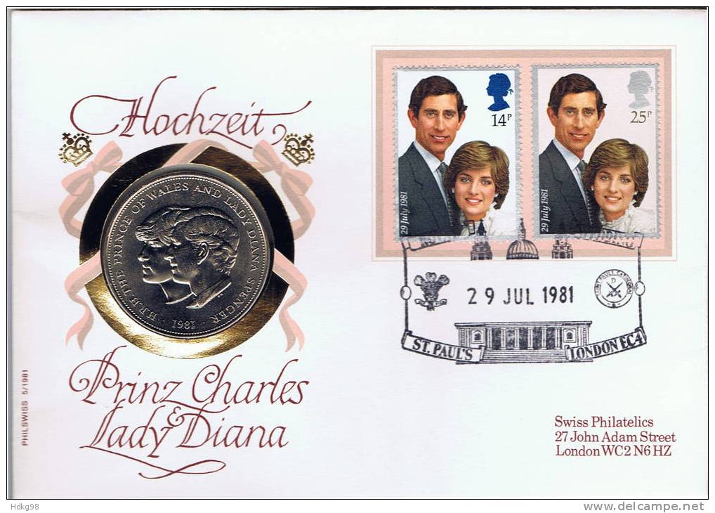 GB Großbritannien 1981 Mi 884-85 FDC Mit Sondermünze - Non Classés