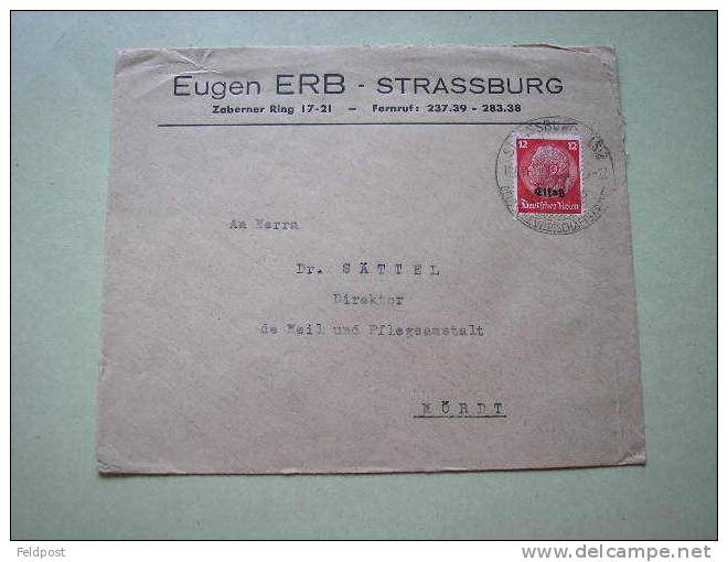 Lettre De Strasbourg 1941 - Belle En-tête - Cachet Grand Format Illustré Cathédrale - Storia Postale