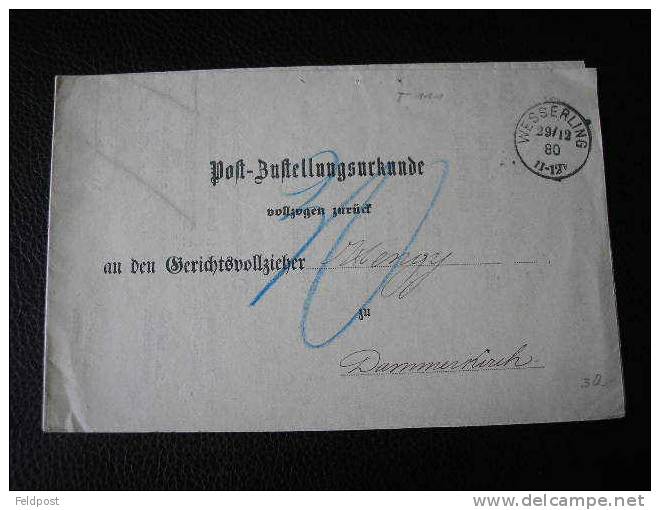 Certificat De Remise - Postzustellungsurkunde - WESSERLING 1880 - Taxe 30 Au Crayon - Storia Postale