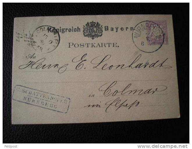 Entier Postal NURNBERG Pour COLMAR 1880 - Enteros Postales