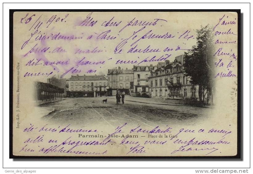 95 PARMAIN, Isle Adam, Place De La Gare, CPA Voyagé 1902, Dos 1900, Ed J.Frémont - Parmain