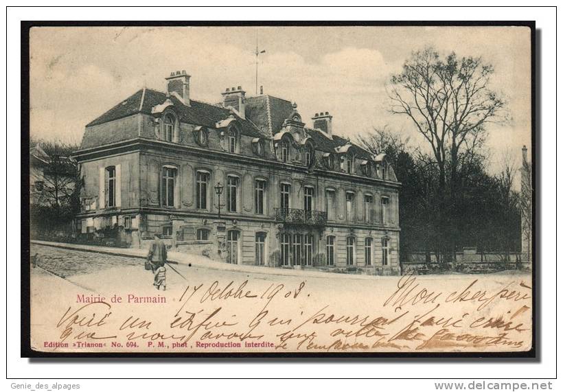 95 PARMAIN, La Mairie, Ed Trianon, CPA Voyagé En 1903, Dos 1900 - Parmain