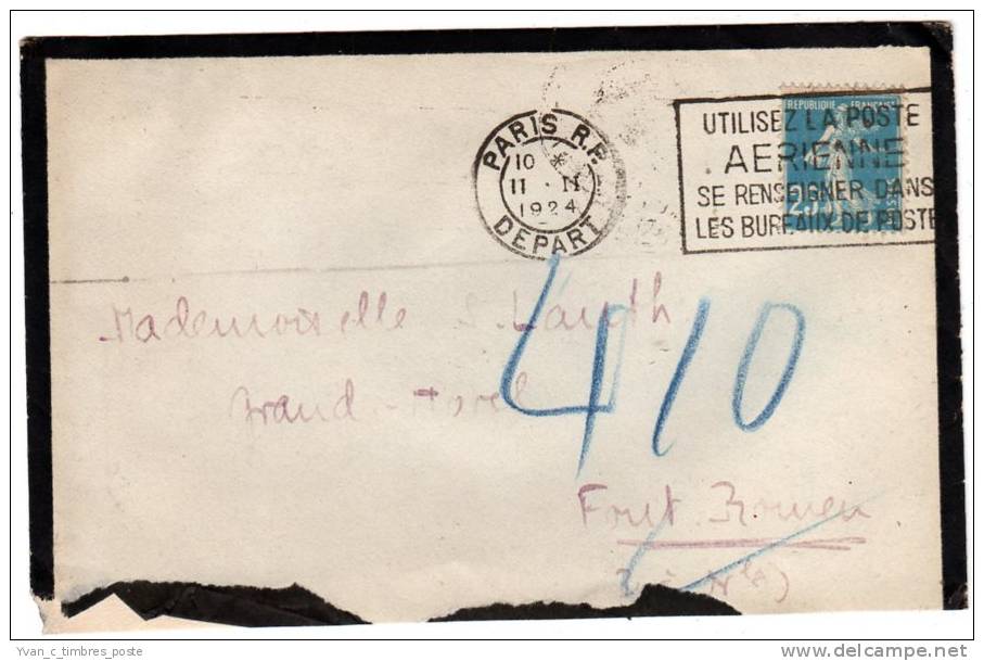 FRANCE LETTRE N° 140 OBLITERATION PARIS 11/02/1924 - Storia Postale