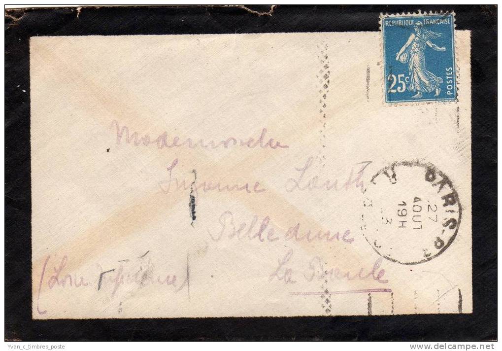 FRANCE LETTRE N° 140 OBLITERATION PARIS 27/08/1923 - Lettres & Documents