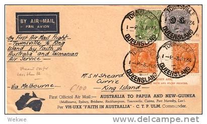 AUS267 / Erstflug Townsville-King Island,Ash Imprint! (First Flight) - Cartas & Documentos