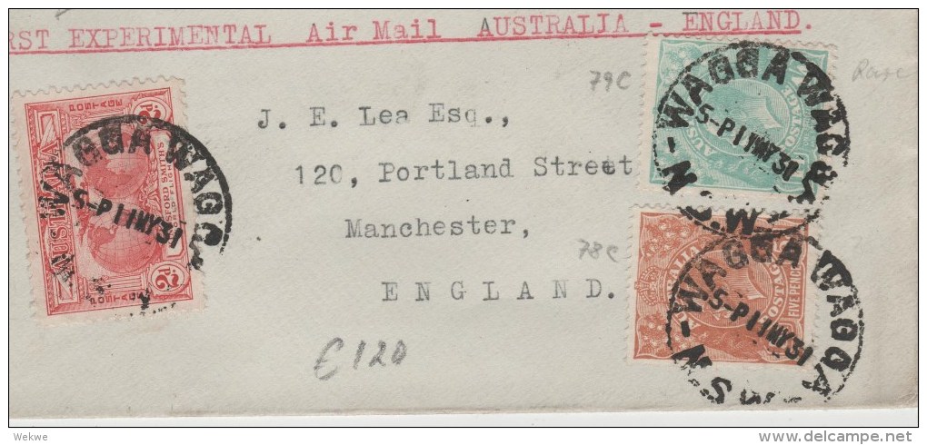 AUS269 / Probeflug Nach UK.Georg V Mischfrankatur 1931, Wagga Wagga NSW - Manchester - Cartas & Documentos