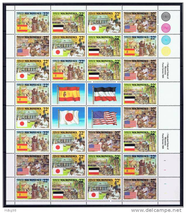 MK Mikronesien 1988 Mi 83-86** KB Kolonialgeschichte - Micronesië