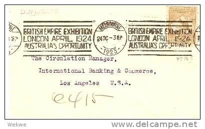 AUS258 / Roo 3d 24. Oct.  1923 L.A.-USA Stempelwerbung Empire Expo 1924 - Briefe U. Dokumente