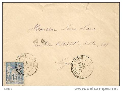 Lettre SAGE, NEUVILLE-S-SAONE, Rhone, 15 Sept 82. - 1877-1920: Periodo Semi Moderno