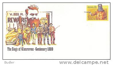 AUSTRALIA:1980:Post.St.:The Siege Of Glenrowan: Centenary 1980:NED KELLY,ROBBER,BRIGAND,ARMS,FIRE-ARM,GUNS,REVOLVER,MASK - Postal Stationery