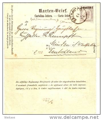 A-L009a / Salonicco 1893(24mm)Kartenbrief 1 Piaster Auf 10 Kr. - Eastern Austria