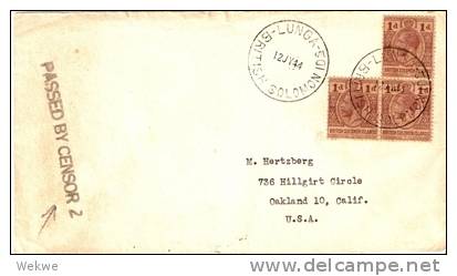 BRO028 /Salomonen -  Lunga 1944, 3er Einheit Georg V, USA,zensiert. (Brief, Cover, Letter,lettre) - Iles Salomon (...-1978)