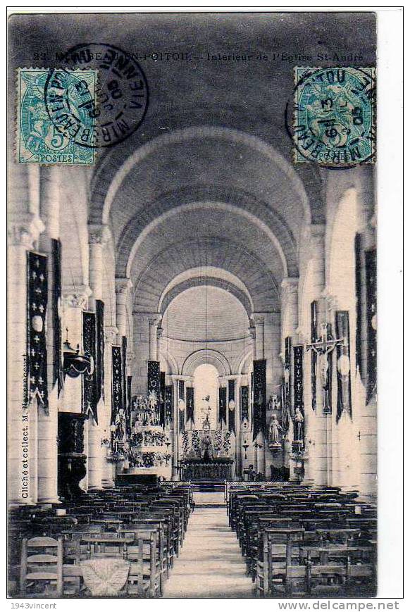 C 3104 - MIREBEAU EN POITOU - Intérieur De L'église  - Belle CPA Rare De 1905 - - Mirebeau