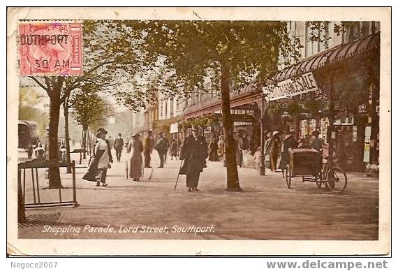 Southport :shopping Parade , Lord Street Carte Couleur Animée Des Années 1920" 2 Ptes Cornes En Coin - Southport