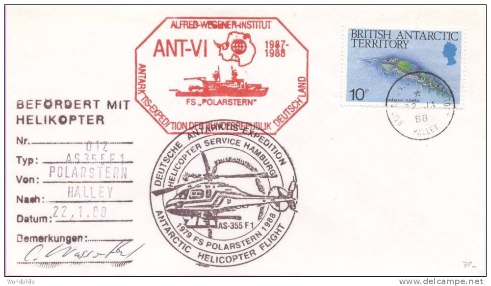 British Antarctic Territory South Pole Helicopter Flight Signed Cacheted Cover 1988 - Other & Unclassified