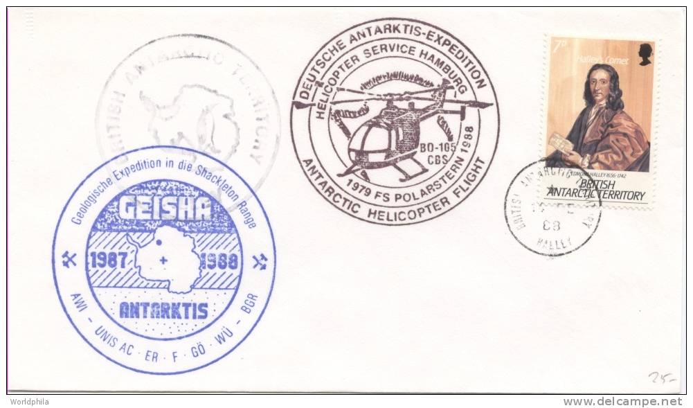 British Antarctic Territory South Pole Helicopter Flight Cacheted Cover 1988 - Sonstige & Ohne Zuordnung