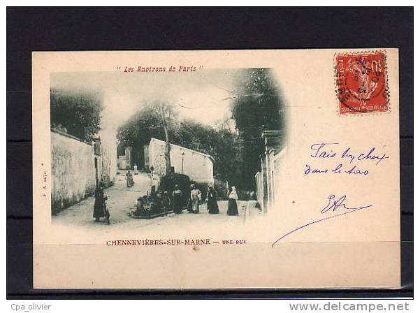 94 CHENNEVIERES SUR MARNE Rue, Animée, Ed FA 2472, Environs De Paris, 1908, Dos 1900 - Chennevieres Sur Marne