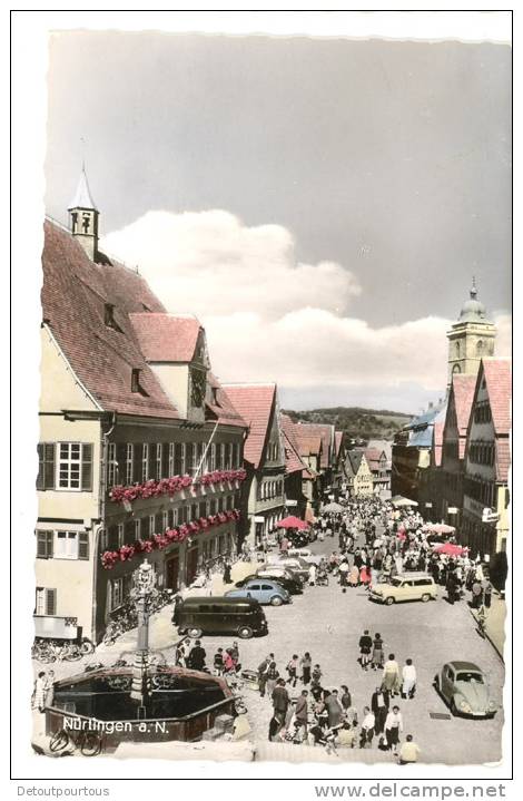 Nürtingen Am Necker : 2 Ansichtkarten C.1960 Platz Mit VW & Kombi + Stadthalle - Aalen