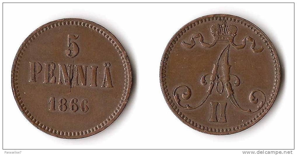 FINLANDE   5  PENNIA  1866   ALEXANDRE  II - Finland