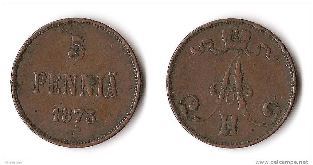 FINLANDE   5  PENNIA  1873   ALEXANDRE  II - Finnland