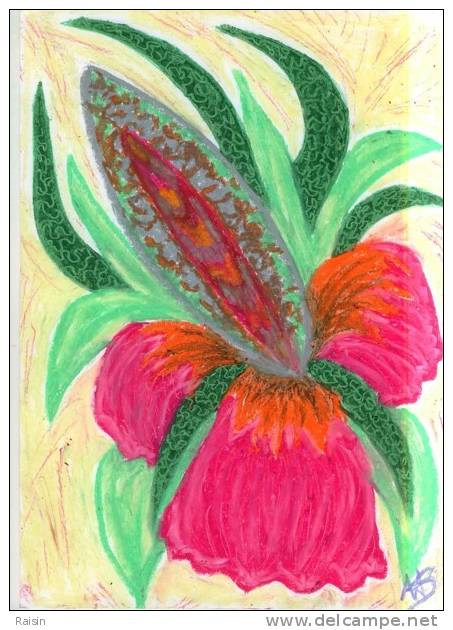 Oeuvre Originale Et Unique Pastel Et Feutres Sur Papier Format A4  N°32 (Paradise'flower ) - Pastels