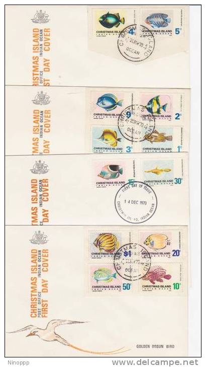 Christmas Island 1968-70  Fishes 4 Covers  FDC - Christmas Island