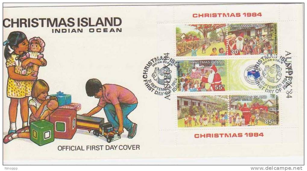 Christmas Island  1984 Ausipex  Christmas  Mini  Sheet  FDC - Christmaseiland