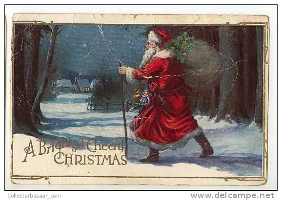 VINTAGE ORIGINAL Ca1900 POSTCARD POSTAL A BRIGHL AND CHERRY CHRISTMAS FELÍZ NAVIDAD - Kerstman