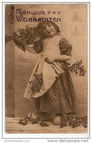 VINTAGE ORIGINAL Ca1900 POSTCARD POSTAL CHRISTMAS GIRL DECORATIOS NAVIDAD NIÑA DECORACIONES - Santa Claus