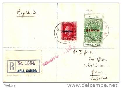NZO035 / NZ-Stempelmarke+6 D Freimarke 1918 Nach Bern,  Schweiz - Samoa