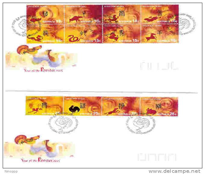 Christmas Island 2005 Year Of The Rooster Zodiac X 2 Covers  FDC - Christmas Island