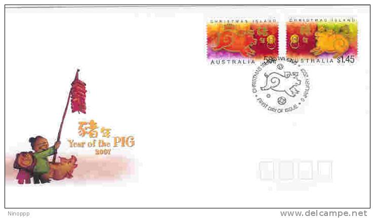 Christmas Island 2007 Year Of The Pig Set FDC - Christmas Island