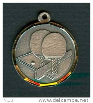 Sports : Médaille Tennis De Table, Ping-pong (1990), Guerville (78, Yvelines) Raquettes, Table Et Filet. - Tischtennis