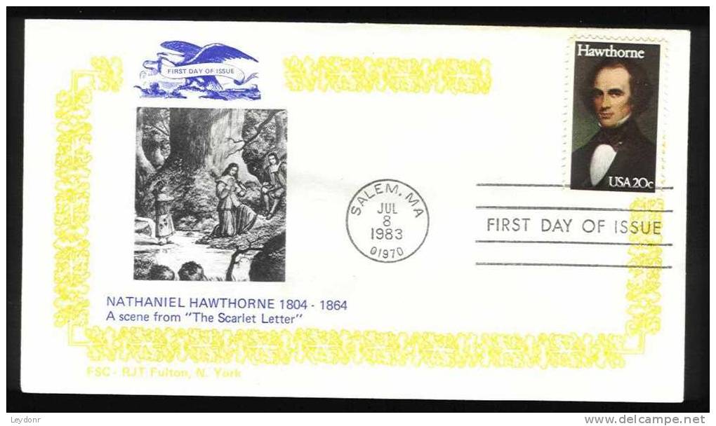 FDC Nathaniel Hawthorne - Jul 8, 1983 Cover By FSC - RJT Fulton, N.Y. - 1981-1990