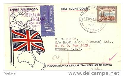 NZ071 / Erstflug England Via Sydney 1940.HMS Britomart (First Flight) - Cartas & Documentos