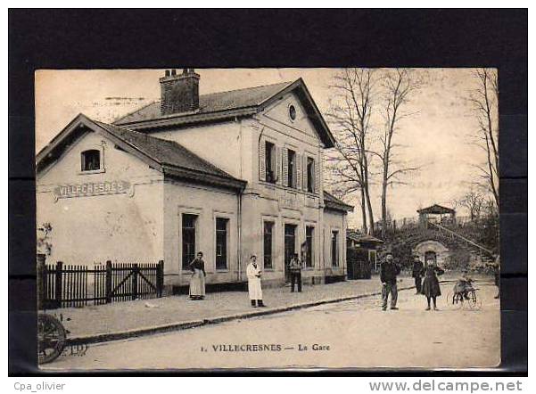94 VILLECRESNES Gare, Extérieur, Animée, Pub Grande Maison, Cachet Jeux Olympiques Paris, Ed ELD 1, 1924 - Villecresnes
