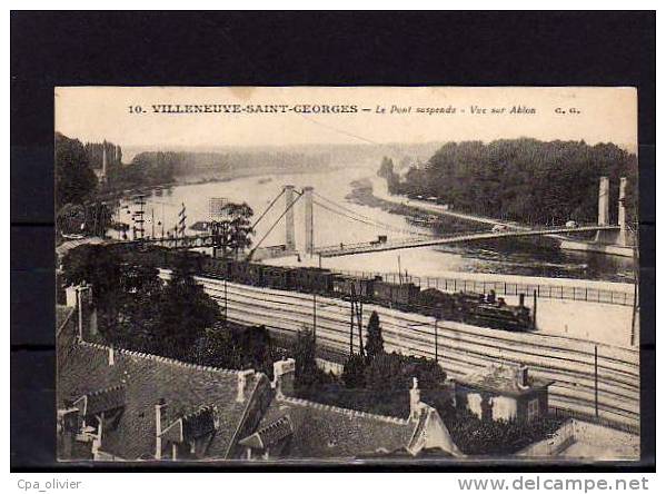 94 VILLENEUVE ST GEORGES Pont Suspendu, Vue Sur Ablon, Passage De Train Vapeur, Ed CG 10, 191? - Villeneuve Saint Georges