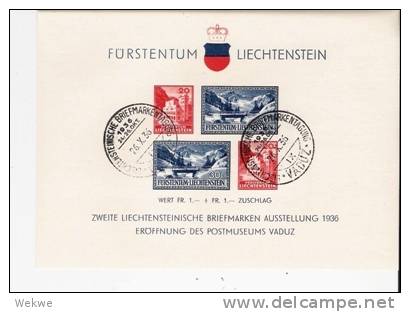 Spz371/  LIECHTENSTEIN -  Postmuseum + Markenausstellung 1936 Block Nr. 2 - Blocs & Feuillets