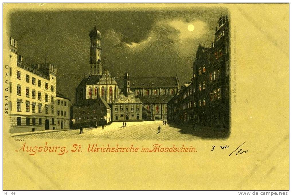 BAVIERE .  AUGSBURG , ST ULRICHSKIRCHE IM MONDSCHEIN .  LITHOGRAPHIE - Augsburg