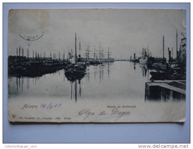 Vintage CA 1900 Postcard AK Belgium Anvers Bassin Du Kattendyk Steam Boat Port - Otros & Sin Clasificación