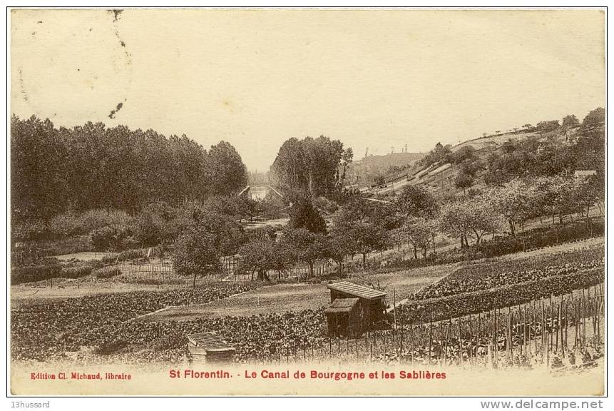Carte Postale Ancienne Saint Florentin - Le Canal De Bourgogne Et Les Sablières - Batellerie - Saint Florentin
