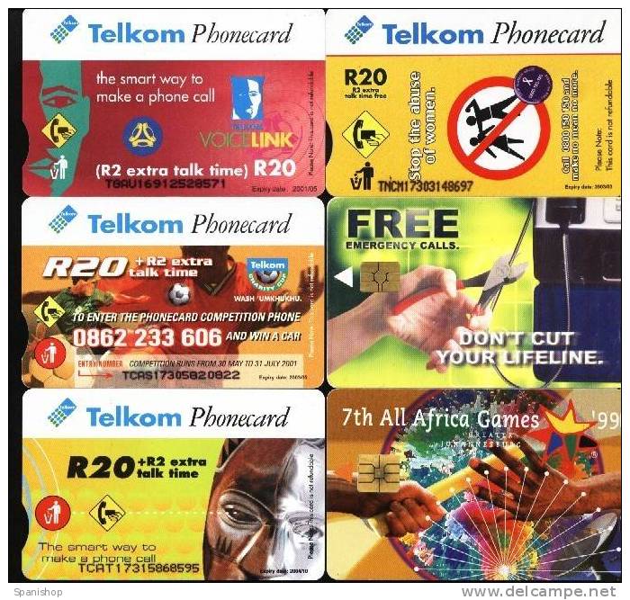 Southafrica Lot Of 6 Differents Phonecard - Telecarte - Suráfrica