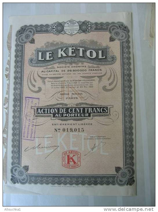 1926 TITRE & ACTION " LE KETOL" S.A. THEME DE LA MINE " SIEGE SOCIAL à  PARIS - Mines