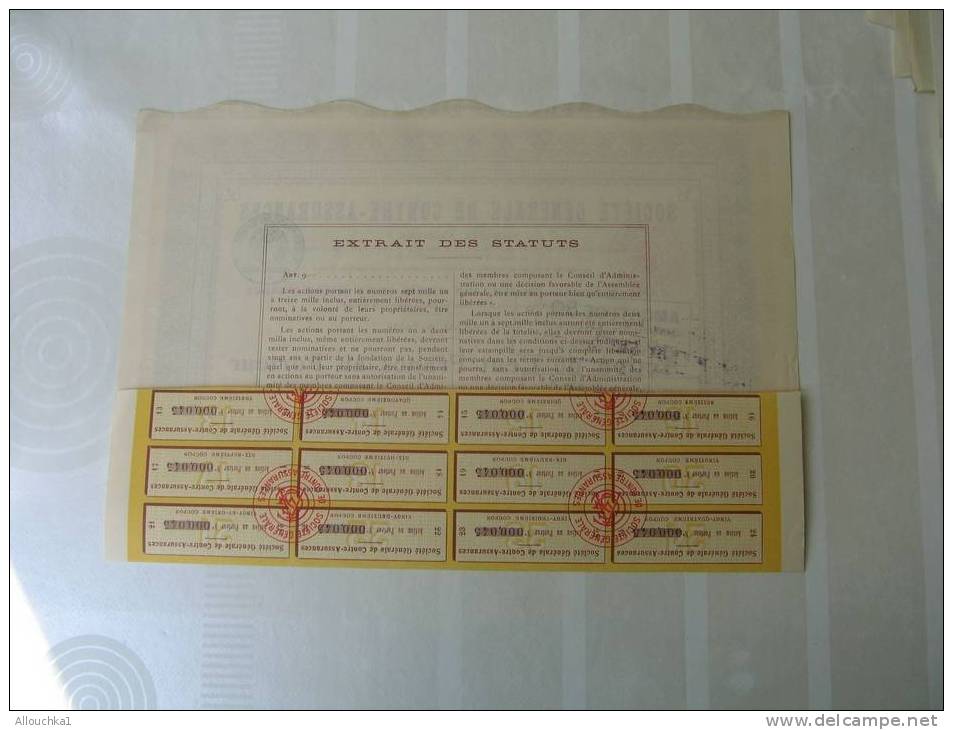 1924 TITRE & ACTION "SOCIETE GENERALE DE CONTRE-ASSURANCE  "S.A" THEME ASSURANCES "SIEGE:PARIS - Banque & Assurance