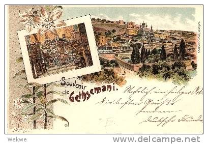 JUD008 /  PALÄSTINA - Judaika,  Bahnpost Jerus.-Jaffa 1900,Bildkarte Gethsemani Nach Augsburg - Palästina