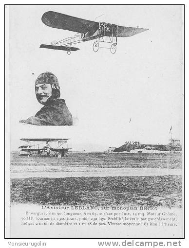 AVIATION ) Aviateur LEBLANC Sur Monoplan Blériot, - Aviatori