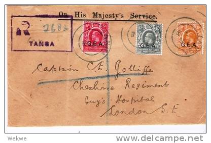 TAN007/ OHMS. Prov. R-Stempel Tanga 1918, Georg V. überdruckt G.E.A. (Brief Cover, Letter, Lettre) - Tanganyika (...-1932)