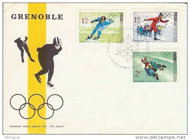 Jeux Olympiques 1968 Pologne FDC  Patinage  Sur Glace, Ice Skating  Ski De Fond Langlauf  Sci Di Fondo  Luge Slittino - Invierno 1968: Grenoble