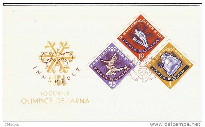 Jeux Olympiques 1964 Romanie FDC  Patinage  Sur Glace, Ice Skating  Bob  Saut Avec Ski  Ski Jumping  Salto Con Sci - Winter 1964: Innsbruck