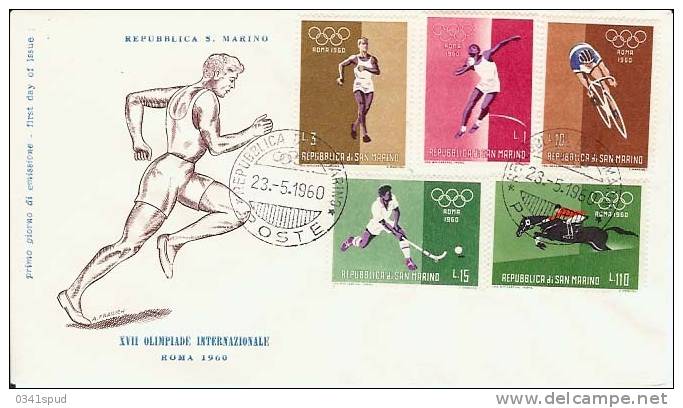 1960  Jeux  Olympiques  S. Marino FDC  Hockey Gazon, Athlétisme, Cyclisme Hippisme Sur Lettre - Autres & Non Classés